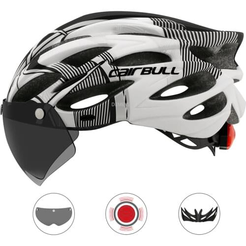 Outdoor Ultralight Cycling Safety Helmet Motorcycle Bicycle Taillight Helmet Removable Lens Visor Mountain Road Bike Helmet