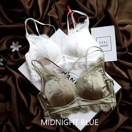 Satin French Triangle Cup Thin Breathable Beauty Back Wireless Small Underwear Lace Girls Intimates Summer Women Sexy Bra Set