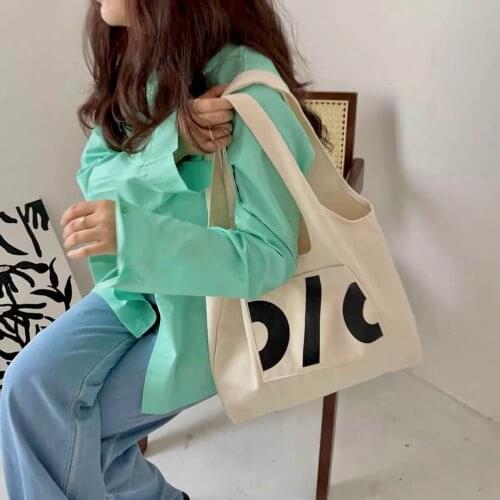 Hylhexyr Letter Versatile Handbag Ins Student Percentage Canvas Bag Female Large Capacity Shoulder Bags With Outer Pocket