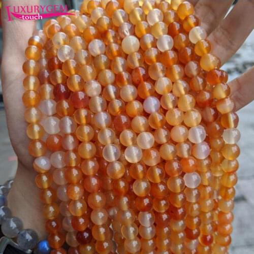 High Quality Natural Red White Agates Stone Round Shape Loose Spacer Smooth Beads 4/6/8/10/12/14mm Jewelry Accessory 38cm sk34