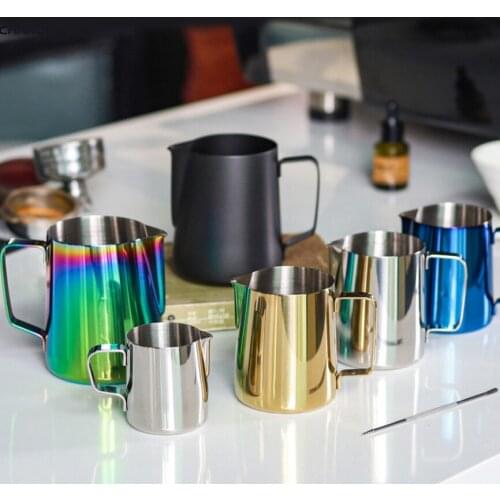 Japanese 304 stainless steel latte pot latte pot coffee Mocha cup dazzle color milk cup