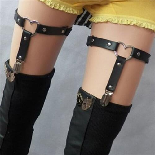 Ladies Punk Heart Sexy PU Leather Garter Belt Harajuku Elasticity Body Harness Tight Suspender Strap Leg Harness Bondage Belts