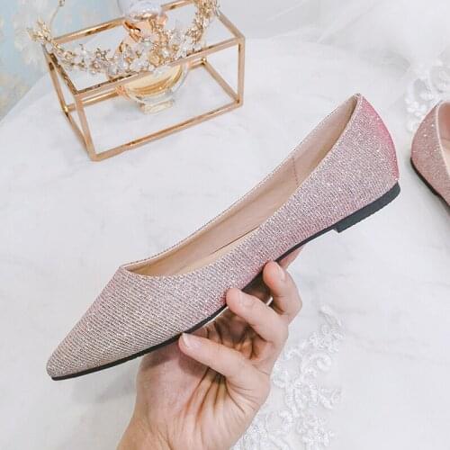 Bling bling shallow mouth ballet flats women pointed toe glitter fabric flat shoes 34-43 plus size ladies OL shoes scarpe NS29