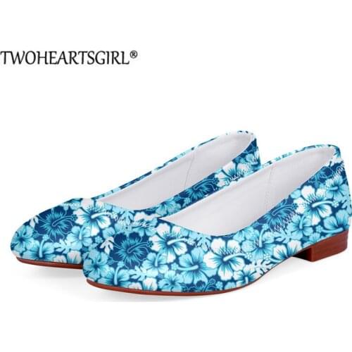 Women Leather Flats Hawaiian Hibiscus Pattern Boat Shoes Ladies Slip-on Loafer Casual Flat Office Work Shoes Zapatos De Mujer