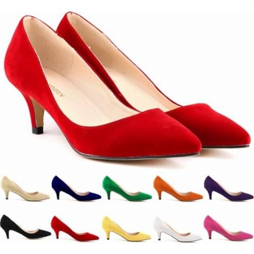 2020 new spring autumn casual Womens Thin high-heeled shoes Pumps Pointed Toe Flock 6CM heels Slip On 2020 size 35-42 black