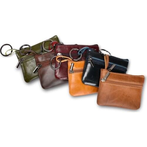 Genuine Leather Womens Coin Purse with Key Ring Small Coin Holder Card Case Mini Pouch Change Wallet