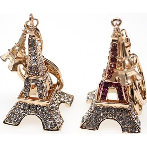 100pcs free shipping Wholesale Fashion Crystal Rhinestone 3D Eiffel Tower Valentines Day Jewelry gift Key Holder/keychain