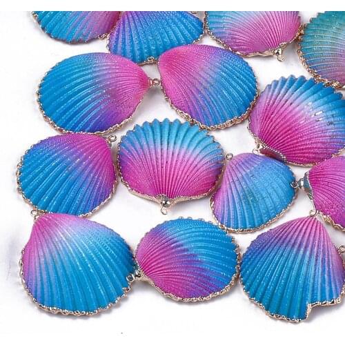 50pcs Spray Paint & Electroplate Sea Shell Charms Handmade Jewelry Pendants for Jewelry Making DIY Material 35~50x31~41x12~17mm