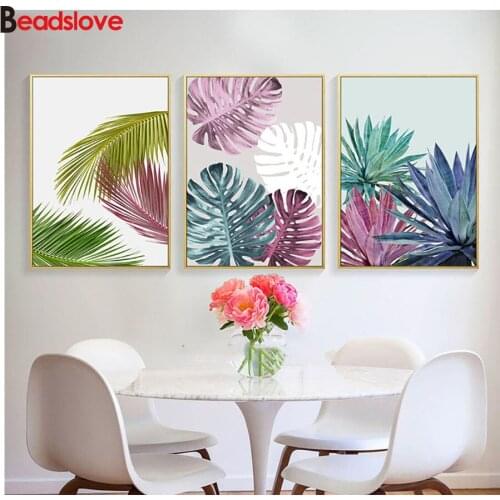 New arrived 3 pcs diy diamond embroidery Tropical plants Leaves diamond painting sale home decoration for christmas gift