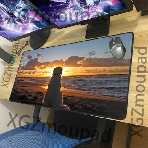 XGZ Animal Pet Dog Seaside Sunset Scenery Get Customized Large Mouse Pad Black Lock Edge Computer Table Mat Rubber Non-slip Xxl