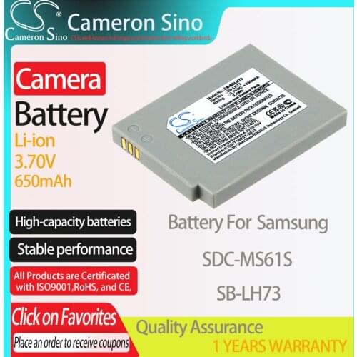 CameronSino Battery for Samsung SDC-MS61S fits Samsung SB-LH73 Digital camera Batteries 650mAh 3.70V Li-ion Grey