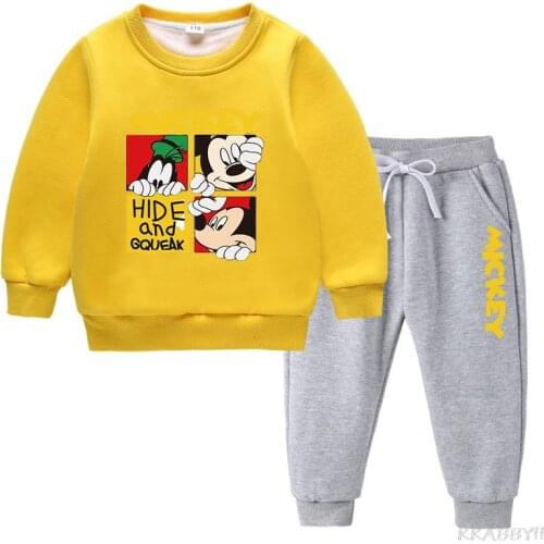 Disney Micky Baby Girls Sport Suit Kids Clothes Set Long Sleeve Top & Pants Casual Clothes For 2-14 Years Clothes Set