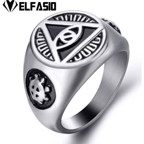 Mens Stainless Steel Ring Illuminati The All-seeing-eye illunati pyramid/eye symbol Biker Jewelry Size 7-15