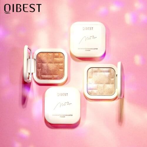 QIBEST Highlighter Makeup Long-Lasting Contouring Bronzer For Face Palette Shimmer Powder High Pigmented Women Cosmetics 4 Color