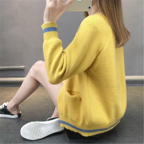 Big Size High waist short knitted sweater cardigan 2019 autumn winter Korean version loose and lazy wind sweater coat 718