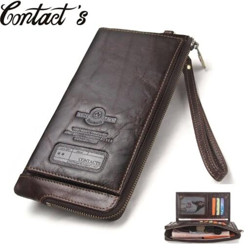 Contacts Men Wallet Clutch Genuine Leather Brand Rfid Wallet Male Organizer Cell Phone Clutch Bag Long Coin Purse 20PCS/lot