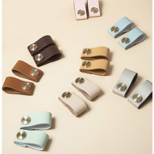 LKL Nordic Brass Real Leather Handle Modern Simple Light Luxury Drawer Door Leather Knob for Cabinet and Drawers