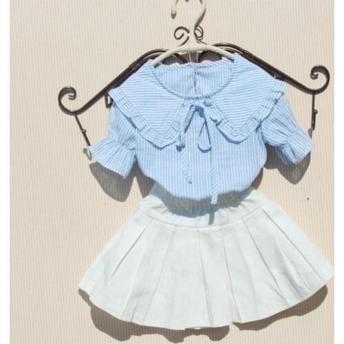 Summer Baby Toddler Teenage School Girls Cotton Blouse Top Striped Girl Blouses Tops Kids Shirts Children Clothes 6 8 10 12 Year