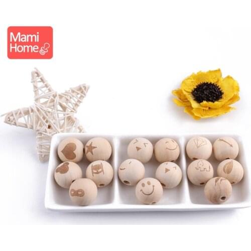 Mamihome 10pc 20mm Wooden Printing Animal Beads Baby Teether DIY Nursing Necklace Bracelets Wood Blank BPA Free ChildrenS Goods