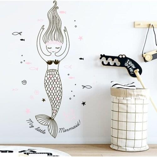 Cartoon Mermaid Wall Sticker for Kids Room Decoration Bedroom Wardrobe Decal Bathroom Waterproof Mural Home Decor