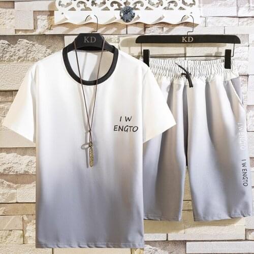 Casual Summer 2PCS Mens Sets Short-Sleeved T-Shirt & Knee-Length Pants Suit 2021 Cool Two-Piece Top Daily Lothes For Young Men