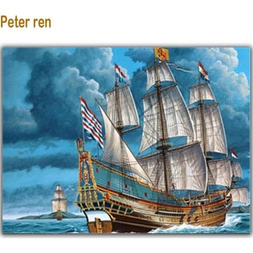 Peter ren Diy Diamond painting 5d square Diamante Full drill 100% mosaics Beautiful beadwork Embroidery kit Dark clouds sea boat