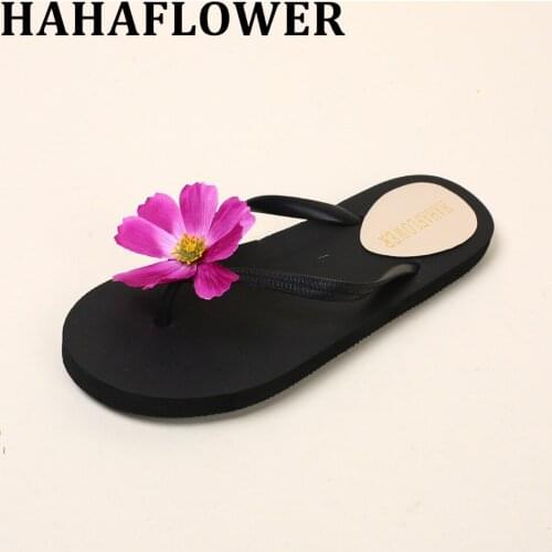 HAHAFLOWER 2017 New Summer Womens Slippers Sweet daisy Flower Decoration Flat with Leisure Slides Shoes Woman