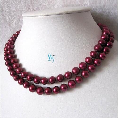 New Arriver Pearl Jewelry 34 inches 9-10mm Dark Red AA Freshwater Pearl Necklace New Free Shipping
