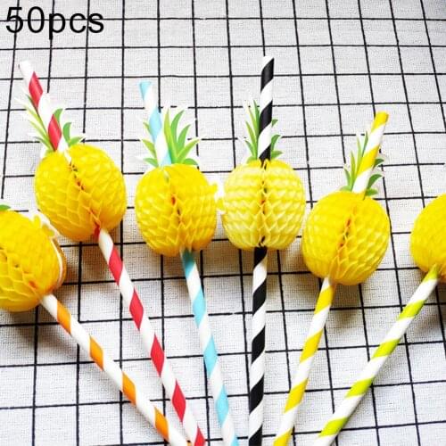50Pcs/Set Disposable Pineapple Paper Drinking Straws Bar Birthday Party Supplies
