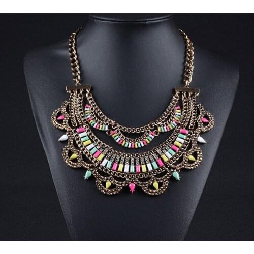 Bohemia Vintage Large Collar Choker Necklace Women Colorful Crystal Chunky Big Bib Necklace Jewelry Indian Statement Choker