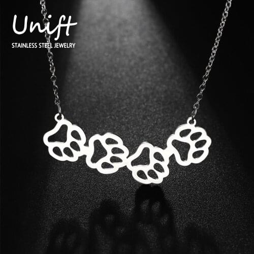 Unift Lovely Animal Paw Necklace Stainless Steel Necklace for Women Girls Cute Charms Fashion Accessories Party Jewelry Gift