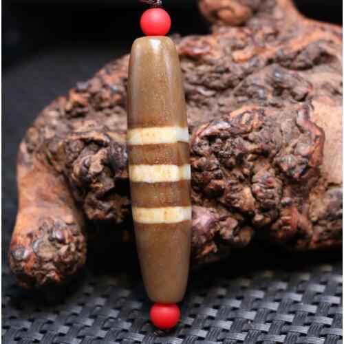 Treasure Energy Tibetan Top Oily Old Agate 3 stripe Totem dZi Bead Pendant A UPD1211A