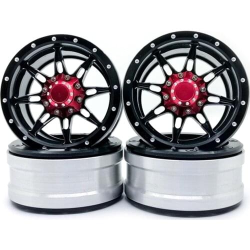 RCTOYFUN 4pcs 1.9" Inch Black+Red Metal 8 Spokes Wheel Rims Hub Simulation Accessories For 1:10 RC Axial SCX10 TAMIYA CC01 D90