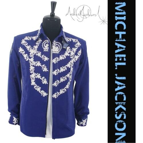 Rare MJ Michael Jackson This is it Blue 50TH BIRTHDAY Printing Crystal JACKET Outerwear