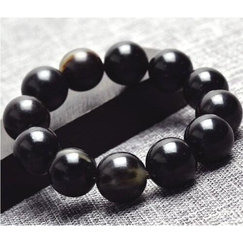 Horn bracelet natural authentic black horn Buddha bead hand string single circle ball horn bracelet canbead mens and womens je