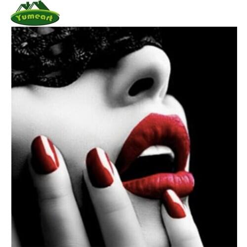 Needlework Diamond Embroidery Women 5D DIY Diamond Painting Red Lip and Nail Patter Cross Stitch Resin Crafts Knitting Needles