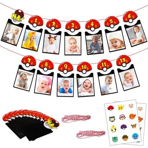 Cartoon Birthday Baby Growth Record Photo Banner Form Newborn To 12 Months Milestone Photograph Bunting Garland Decor Party Wall