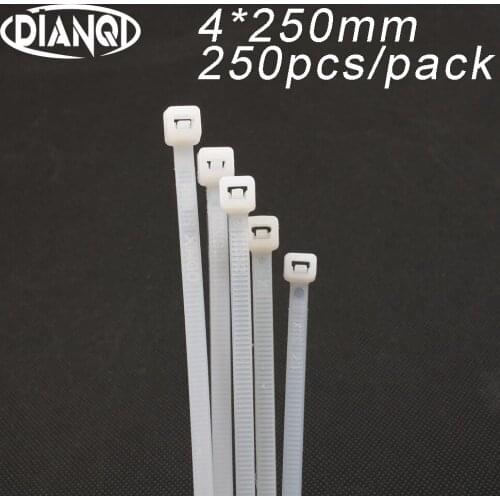 250pcs 4mm*250mm 2.7mm Self locking Nylon Cable Ties White color Plastic Zip Tie wire binding wrap straps UL Certified