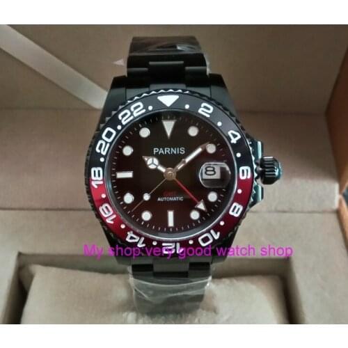 Sapphire crystal 40mm PARNIS PVD case Asian Automatic Self-Wind movement rotating bezel GMT luminous mens watch pa27