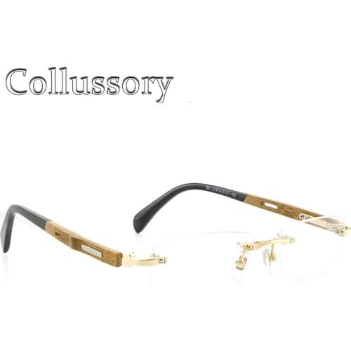 Titanium Wooden Optical Eyeglasses Frame Men Eyewear Rimless Prescription Reading Computer Goggles Business Classic Glasses
