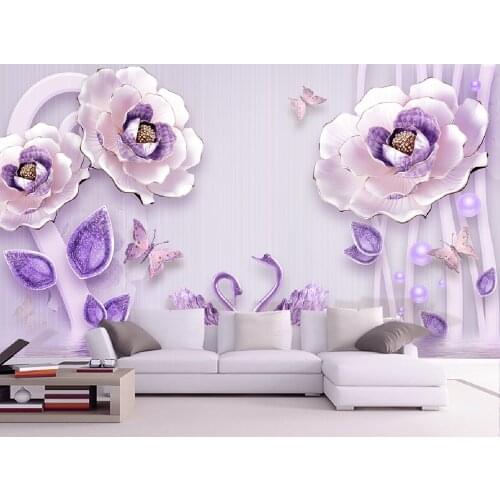 3D three-dimensional elegant embossed flowers blooming rich peony European style living room bedroom background wallpaper mural