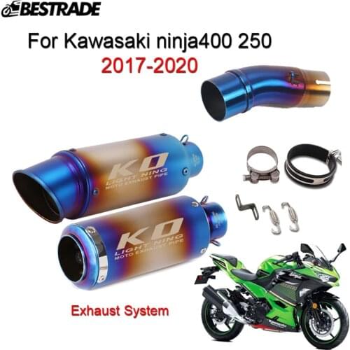 Exhaust System For Kawasaki Ninja 250 400 2017-2021 Motorcycle Exhaust Pipe 51mm Muffler Tip Mid Tube Blue Color Stainless Steel