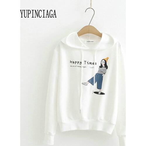 YUPINCIAGA Women Hoodies Japan Style Harajuku Mori Womens Printed Letters Offset Cartoon Print Girl Hooded Sweatshirt Student
