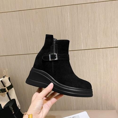 New Winter women shoes natural Genuine leather Chelsea boots ankle bottom of thick Warm fur Female boots 100% cowhide snow boots