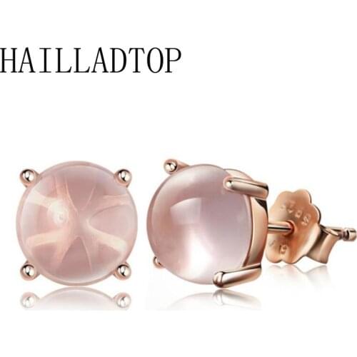 Women Trendy Stud Earrings Siple Natural Hibiscus Stone Earrings Simple Korean Natural Hibiscus Stone Pink Crystal Earrings
