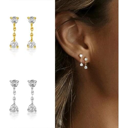 925 Silver Ear Needle Prevent Allergy Stud Earrings for Women Geometric Crystal Earrings Simplicity Jewelry