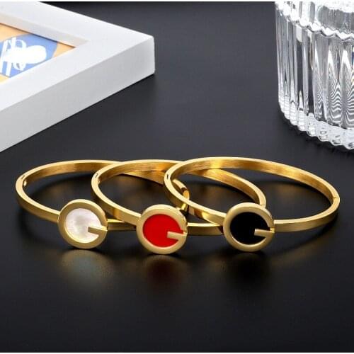 Charm G Shape Gold Bangles For Women Stainless Steel Bracelet 3 Colors Big Stones Bangle For Women Accessories Jewelry Gift