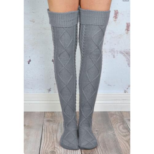 Winter Warm Women Soft Cable Knit Over Knee Long Boot Warm Thigh High Fashion Womens Thick Knitted Stockings