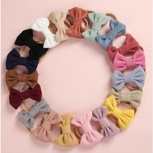 36pc/lot Hand Tied Corduroy Bow Headband or Hair Clip, Girls Fabric Bow Hair Accessory