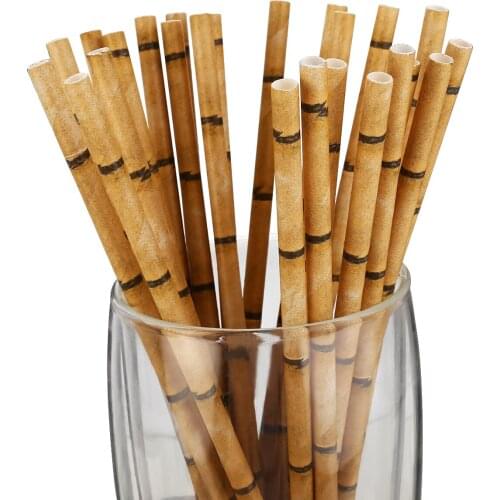 25pcs Bamboo Print Paper Straws Environmental Paper Drinking Straws For Wedding Birthday Bar/Pub Party Supply
